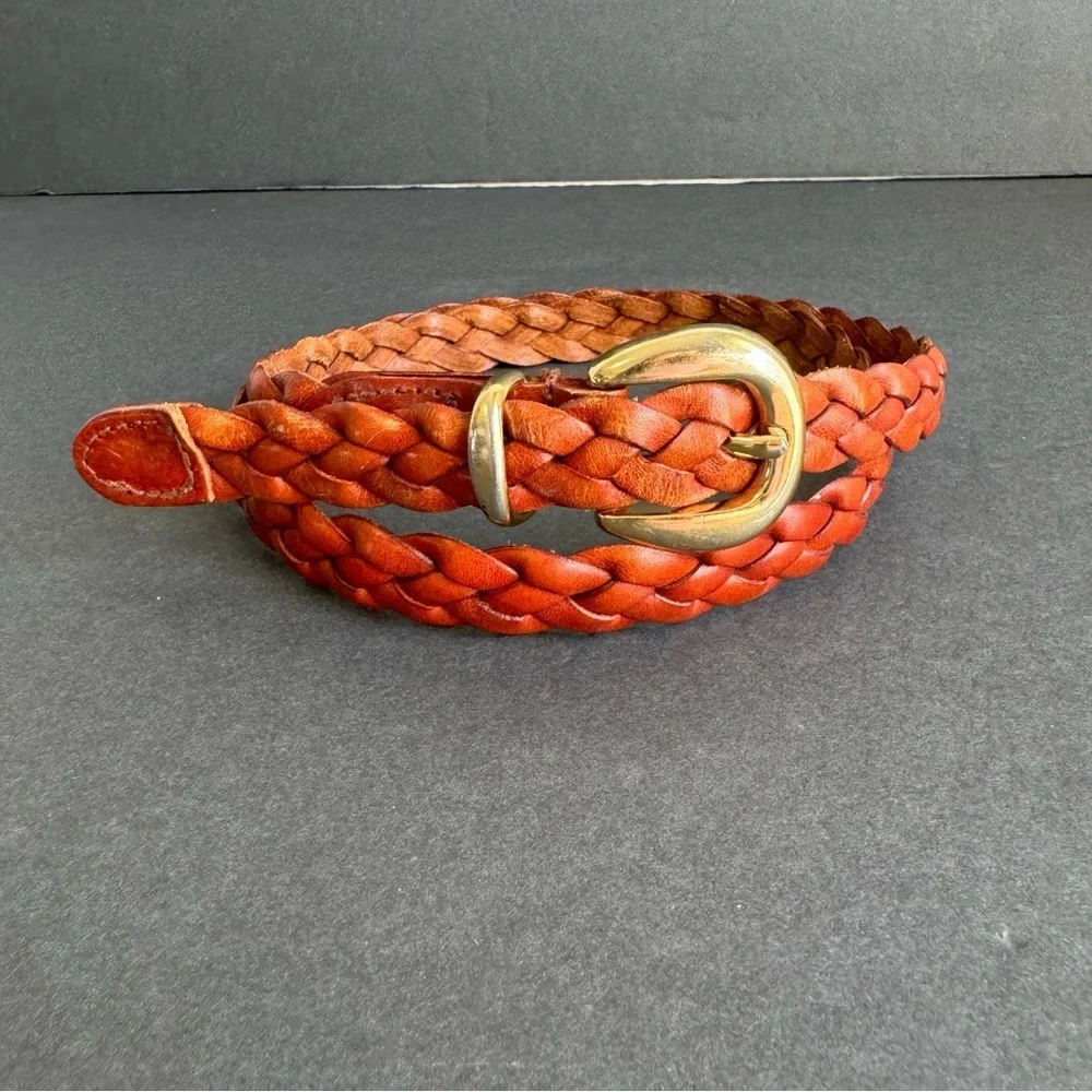 Woven Brown Leather Belt Braided Gold Buckle Dockers Unisex Mens‎ Womens Large